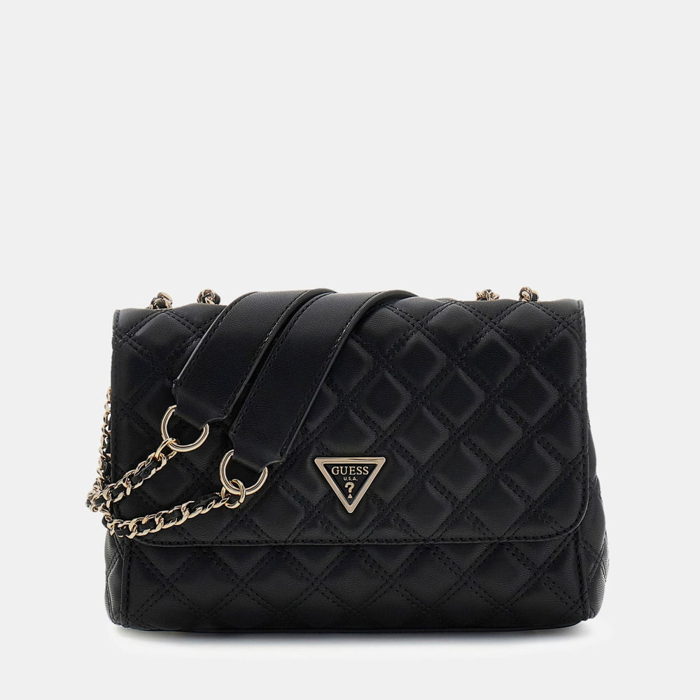 Guess Quilted Giully II Black quilted handbag with gold chain detail 
