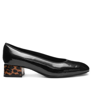 
                  
                    Ara Graz Black patent leather shoe with a leopard print block heel
                  
                