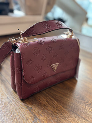 
                  
                    Guess Tisha 4G Logo Flap Wine Shoulder Bag
                  
                