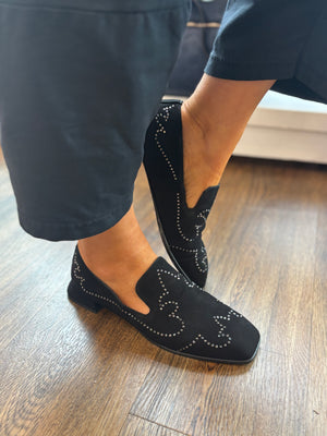 
                  
                    Marian Black Suede Diamante Loafer
                  
                