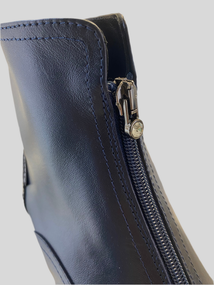 
                  
                    Marco Moreo Navy Leather Wedge Ankle Boot with Zip
                  
                