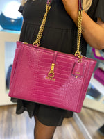 Guess G James faux croc tote with gold hardware and chain handles