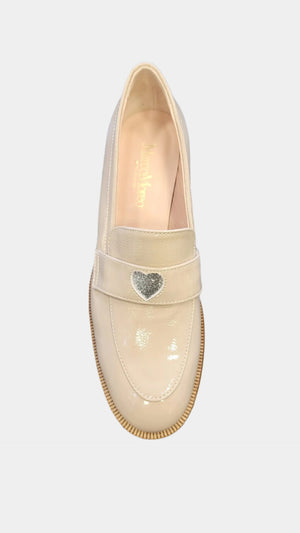 
                  
                    Marco Moreo Beige Patent Loafer with Heart
                  
                