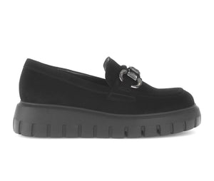 
                  
                    Gabor Suede Black loafer shoe with a thick sole and buckle
                  
                