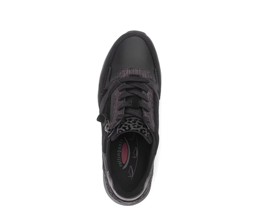 
                  
                    Gabor Rolling Soft Black Trainer with Print Heel
                  
                
