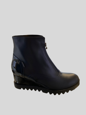 
                  
                    Marco Moreo Navy Leather Wedge Ankle Boot with Zip
                  
                