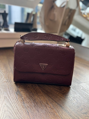 
                  
                    Guess Tisha 4G Logo Flap Wine Shoulder Bag
                  
                