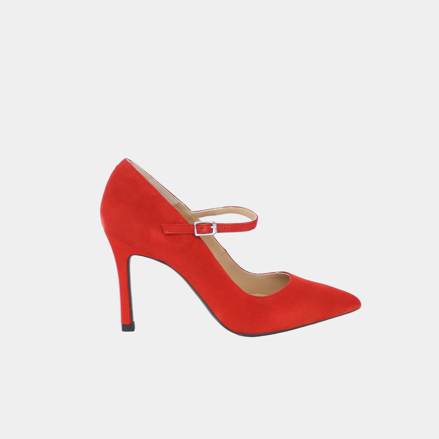 Unisa suede Red high-heeled shoe with a strap 