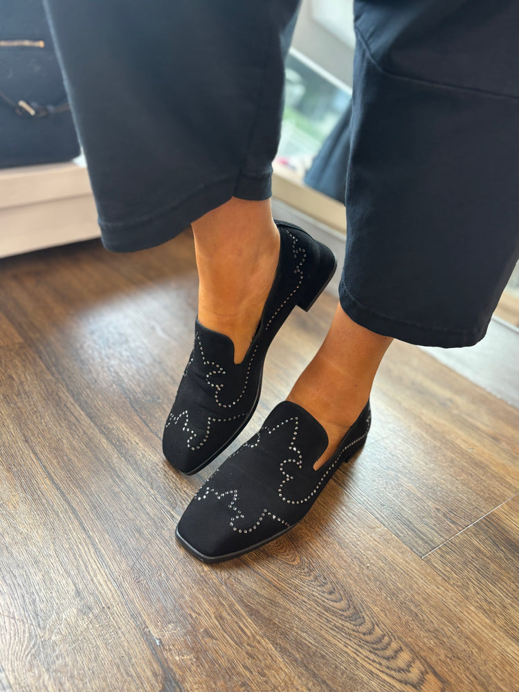 
                  
                    Marian Black Suede Diamante Loafer
                  
                