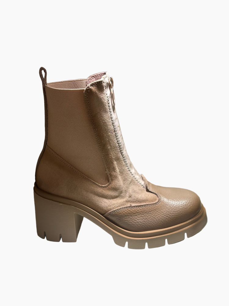 Hispanitas Cream Platform Ankle Boot with branded front zip