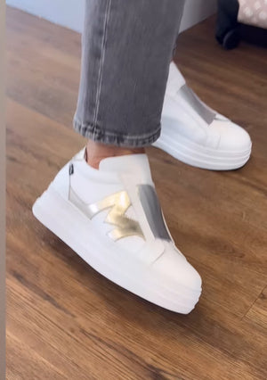 
                  
                    Marco Moreo White Leather Trainer with Gold
                  
                