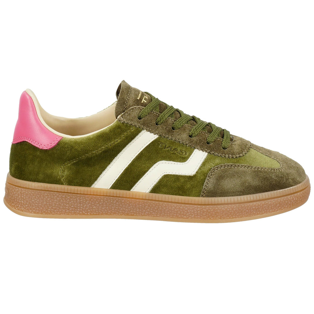 Gant Cuzima Dark Olive Green sneaker with pink heel and white logo