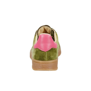 
                  
                    Gant Cuzima Dark Olive Green sneaker with pink heel and white logo showing pink heel tab
                  
                