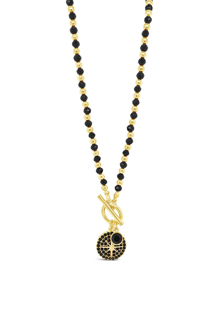 Absolute Beaded T-Bar Star Gold and Black Necklace N2181JT