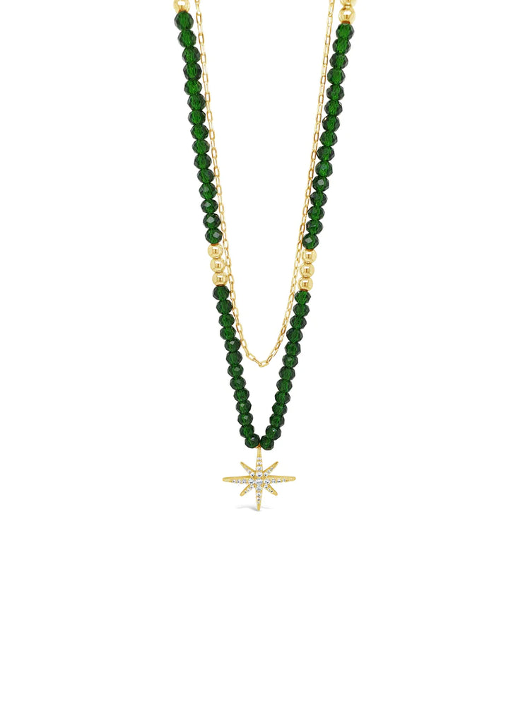 Absolute Star Double Strand Green Beaded Necklace N2217EM