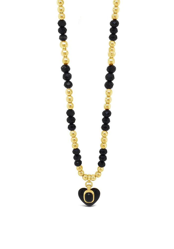 Absolute Heart Pendant Beaded Necklace Gold and Black