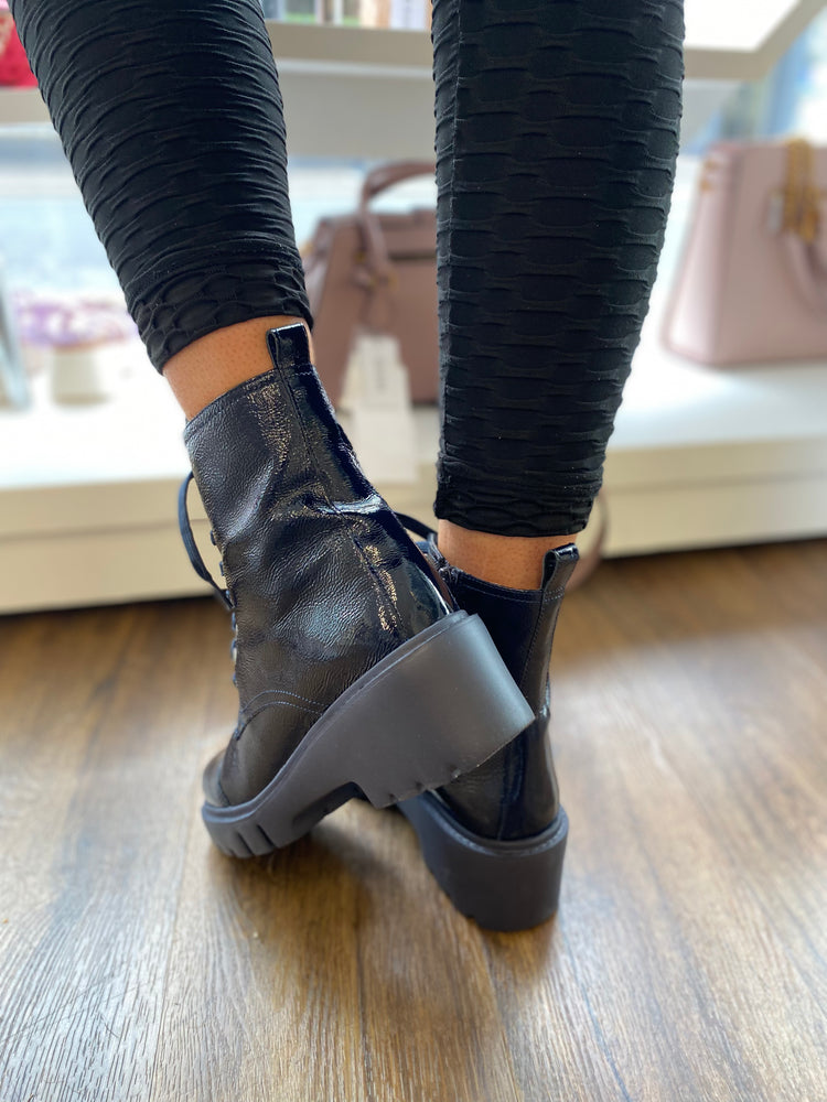 
                  
                    UNISA JULIET PATENT MILITARY ANKLE BOOT
                  
                