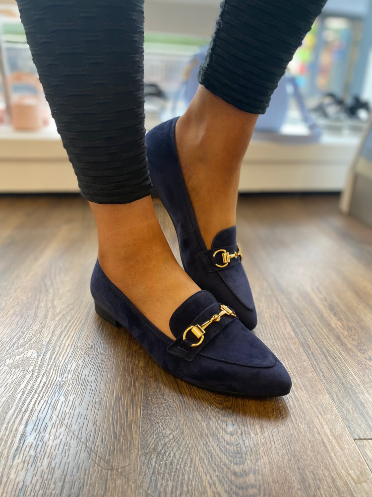 Navy suede top loafers womens