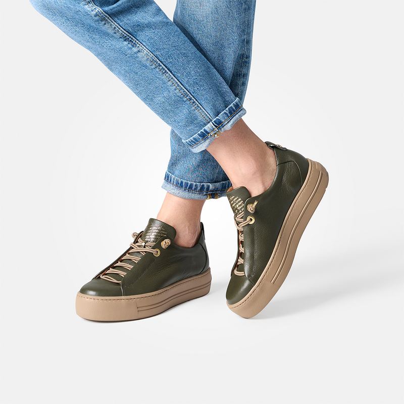 
                  
                    Paul Green Olive Leather Elastic Trainer
                  
                