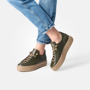 
                  
                    Paul Green Olive Leather Elastic Trainer
                  
                